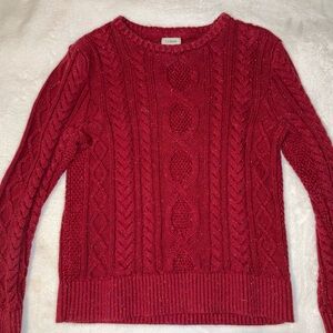 L.L. Bean Women's Rich Red Cable Knit Sweater